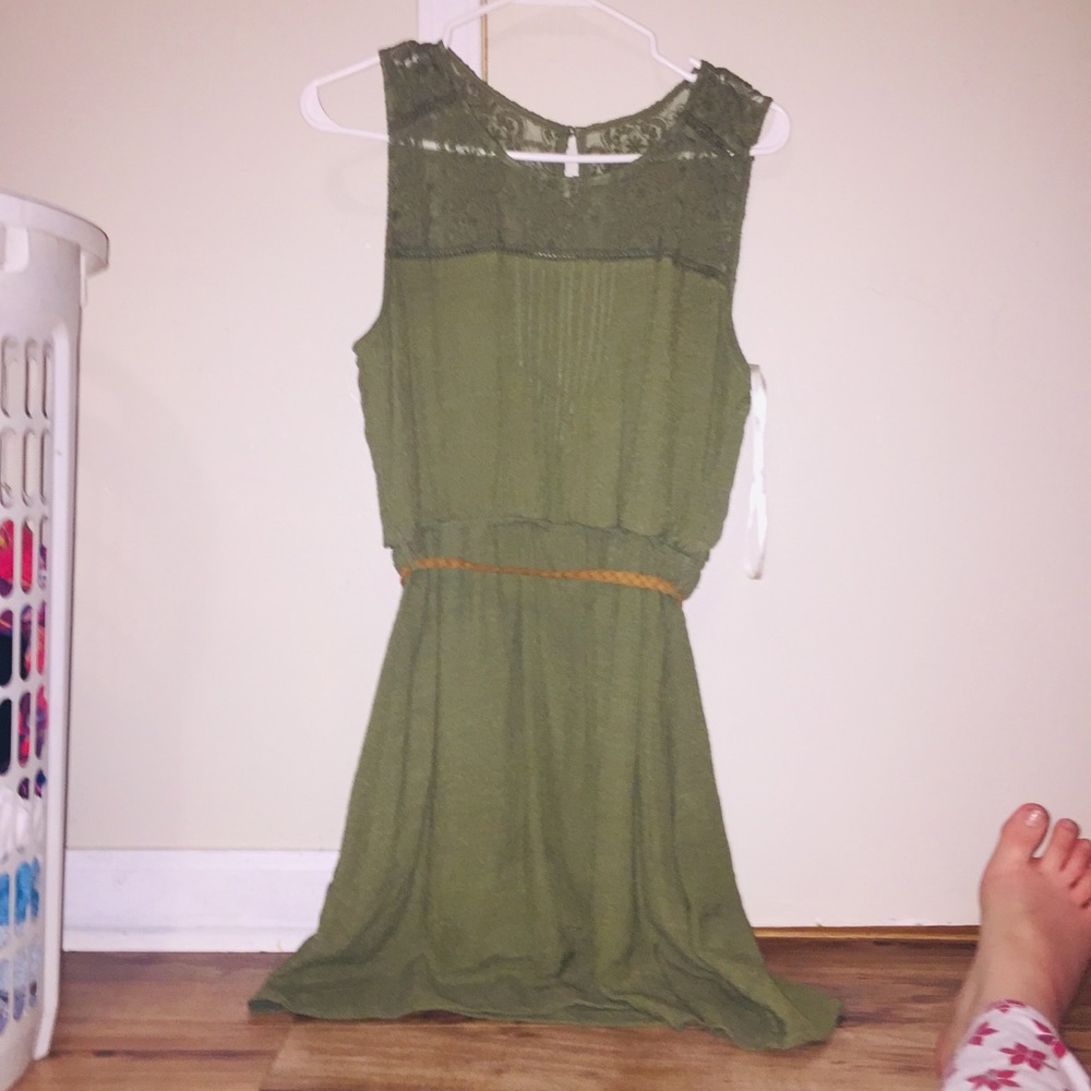 Olive green dress with belt